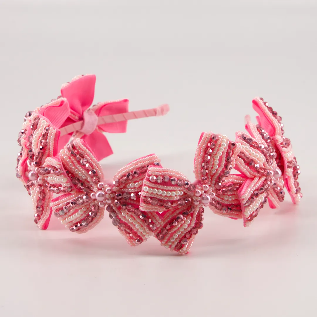 The Sariel Designer Girls Hand Beaded Bow Headband