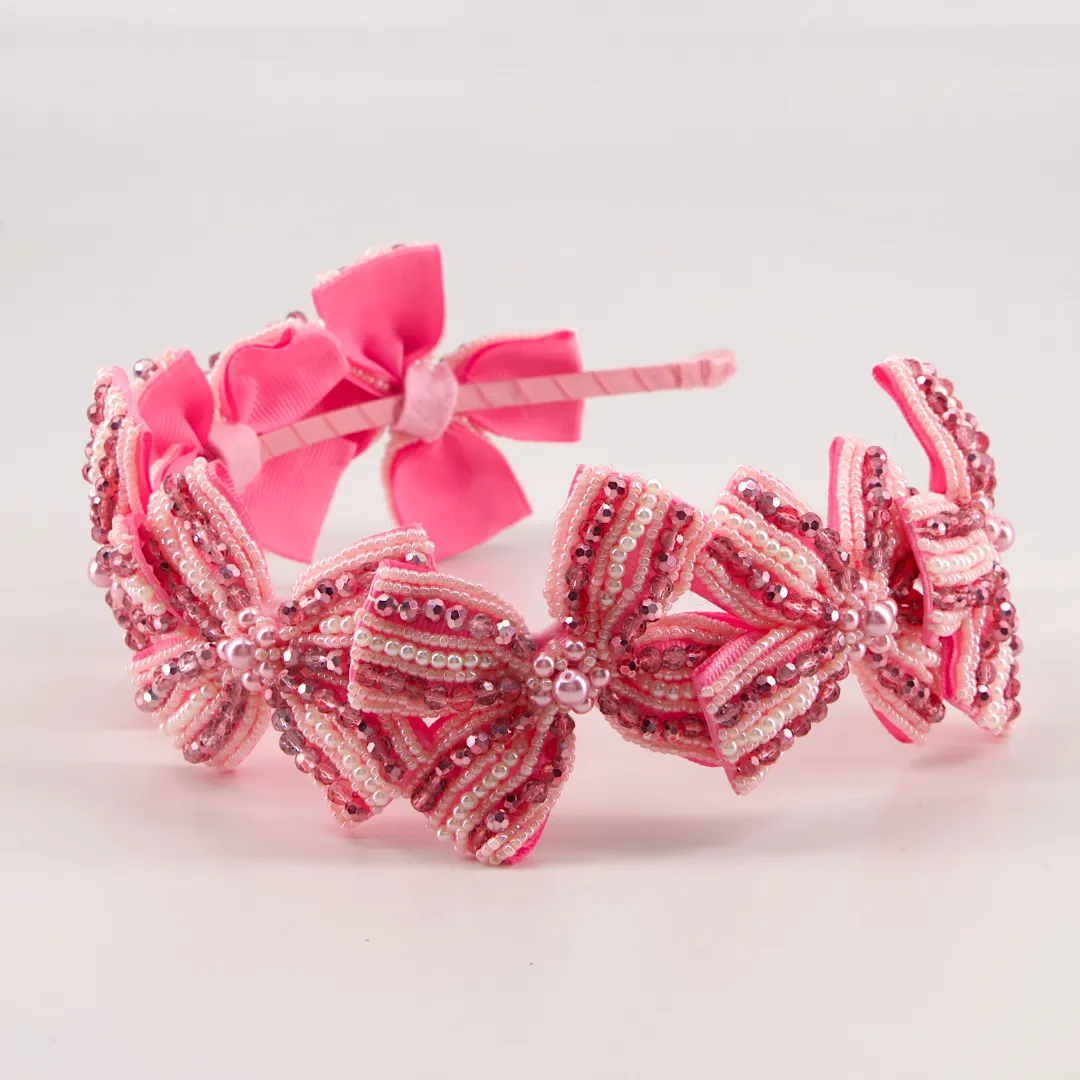 The Sariel Designer Girls Hand Beaded Bow Headband