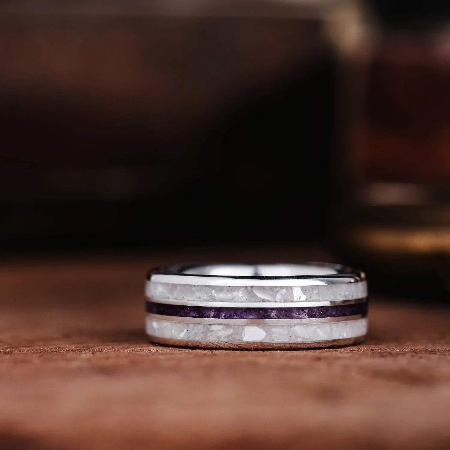 The Sea Violet | Women's Silver Wedding Band with Amethyst & Mother of Pearl