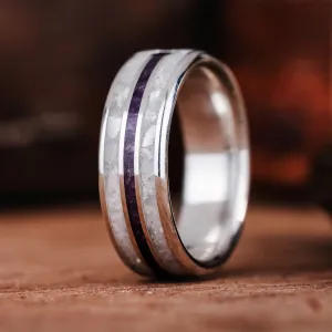 The Sea Violet | Women's Silver Wedding Band with Amethyst & Mother of Pearl