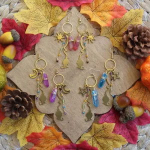 The Sun Moon and Stars Sunburst Quartz Crystal Witchy Earrings Moon Celestial Earrings