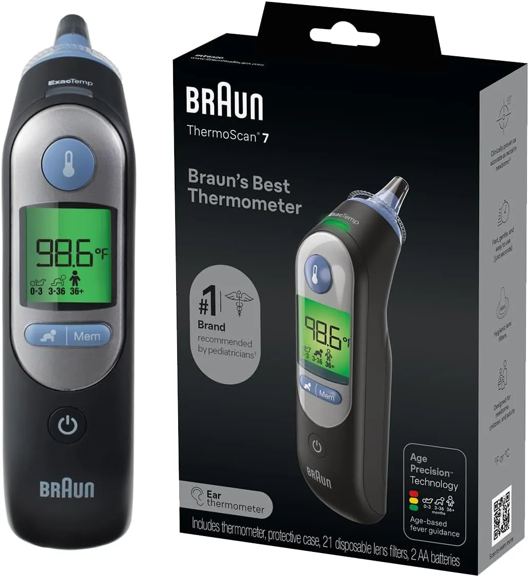 Thermoscan 7 Digital Ear Thermometer, Age-Adjusted Fever Guidance, Baby and Infant Friendly, No. 1 Brand Recommended by Pediatricians, FSA and HSA Eligible