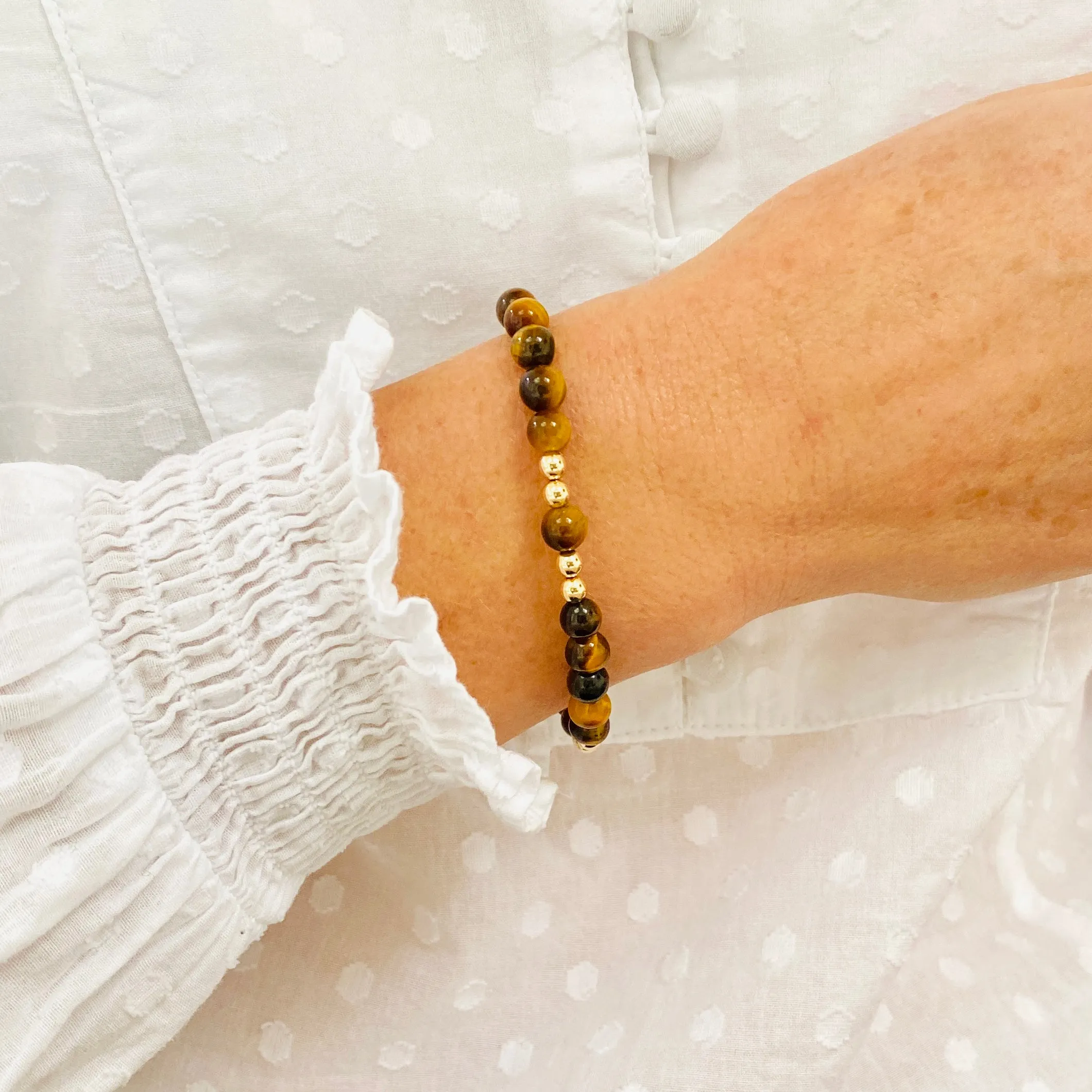 Tiger Eye Bracelet with Gold Accent | Solo or Stack Set
