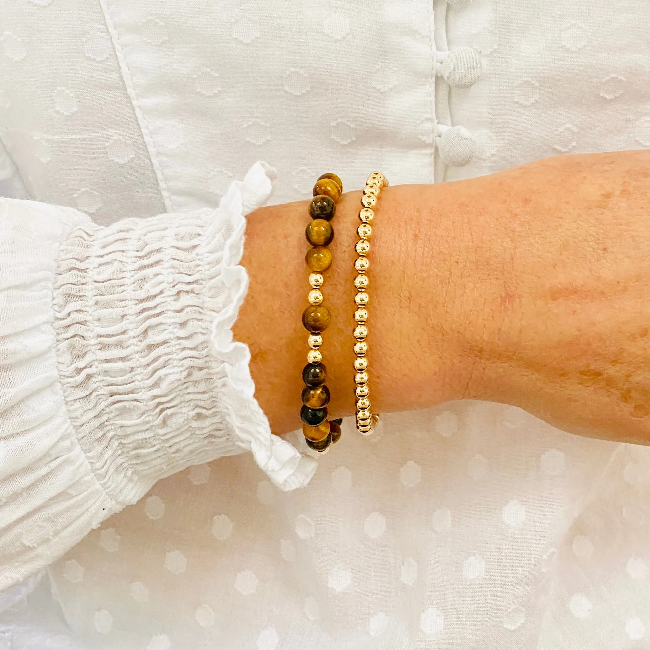 Tiger Eye Bracelet with Gold Accent | Solo or Stack Set