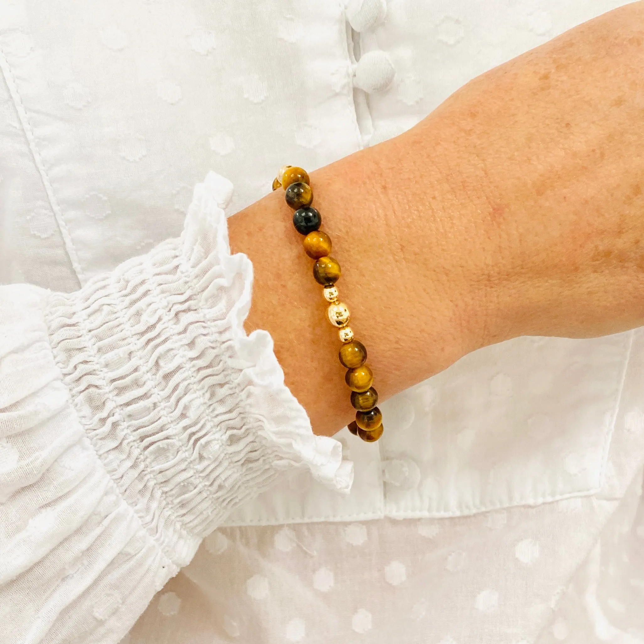 Tiger Eye Bracelet with Gold Accent | Solo or Stack Set