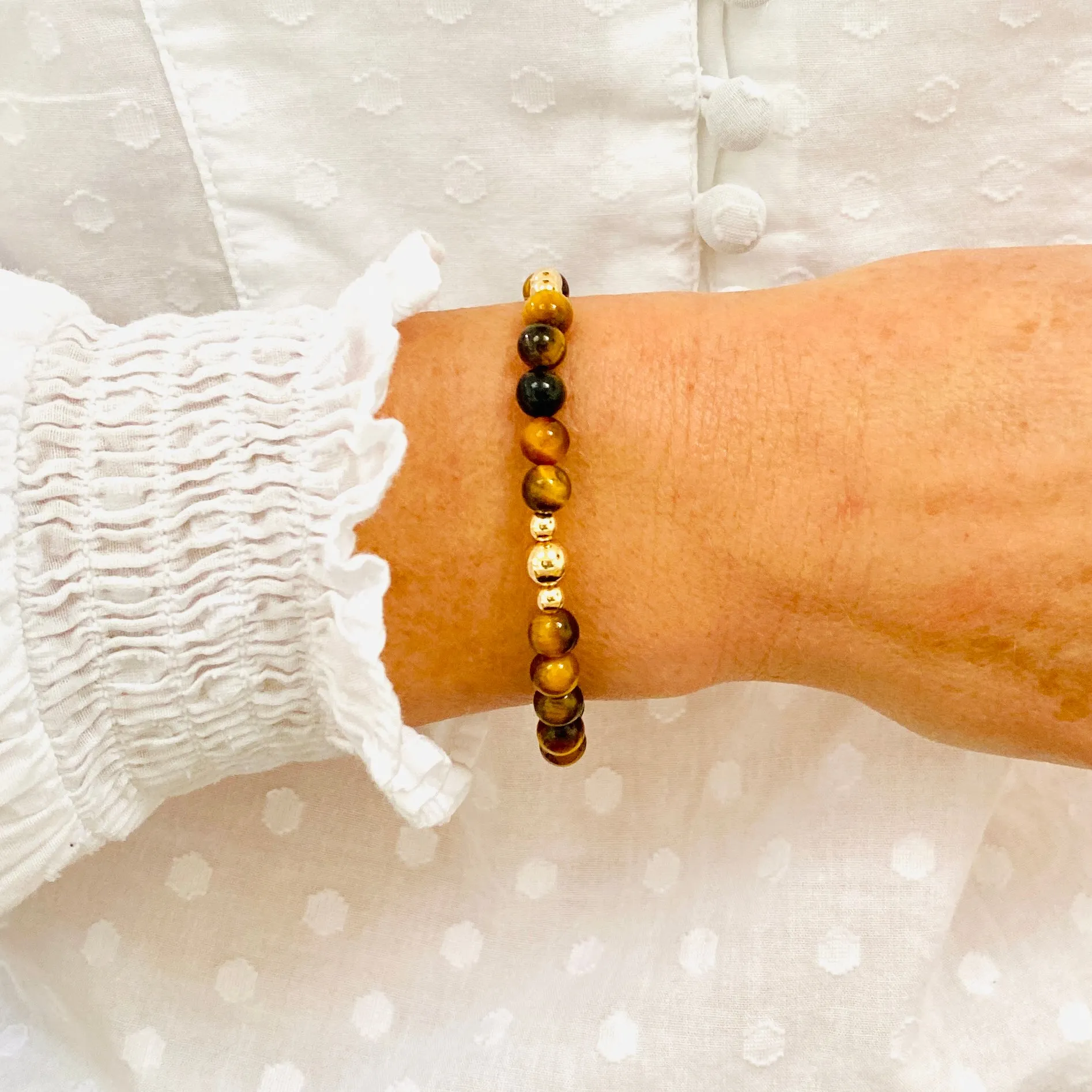 Tiger Eye Bracelet with Gold Accent | Solo or Stack Set