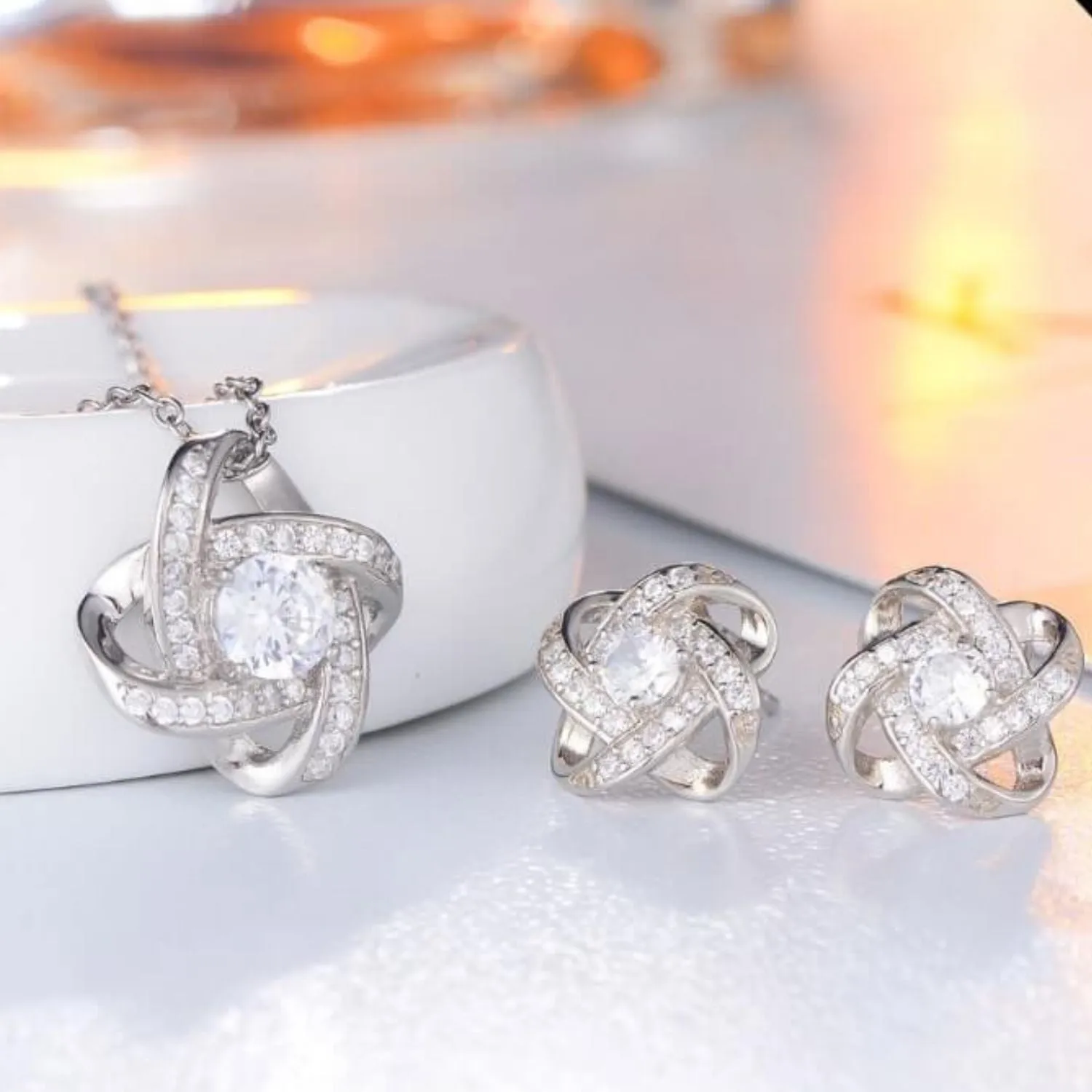 To My Soulmate 'Greatest Gift' Set Sterling Silver Knot Necklace and Earrings - ST23Set