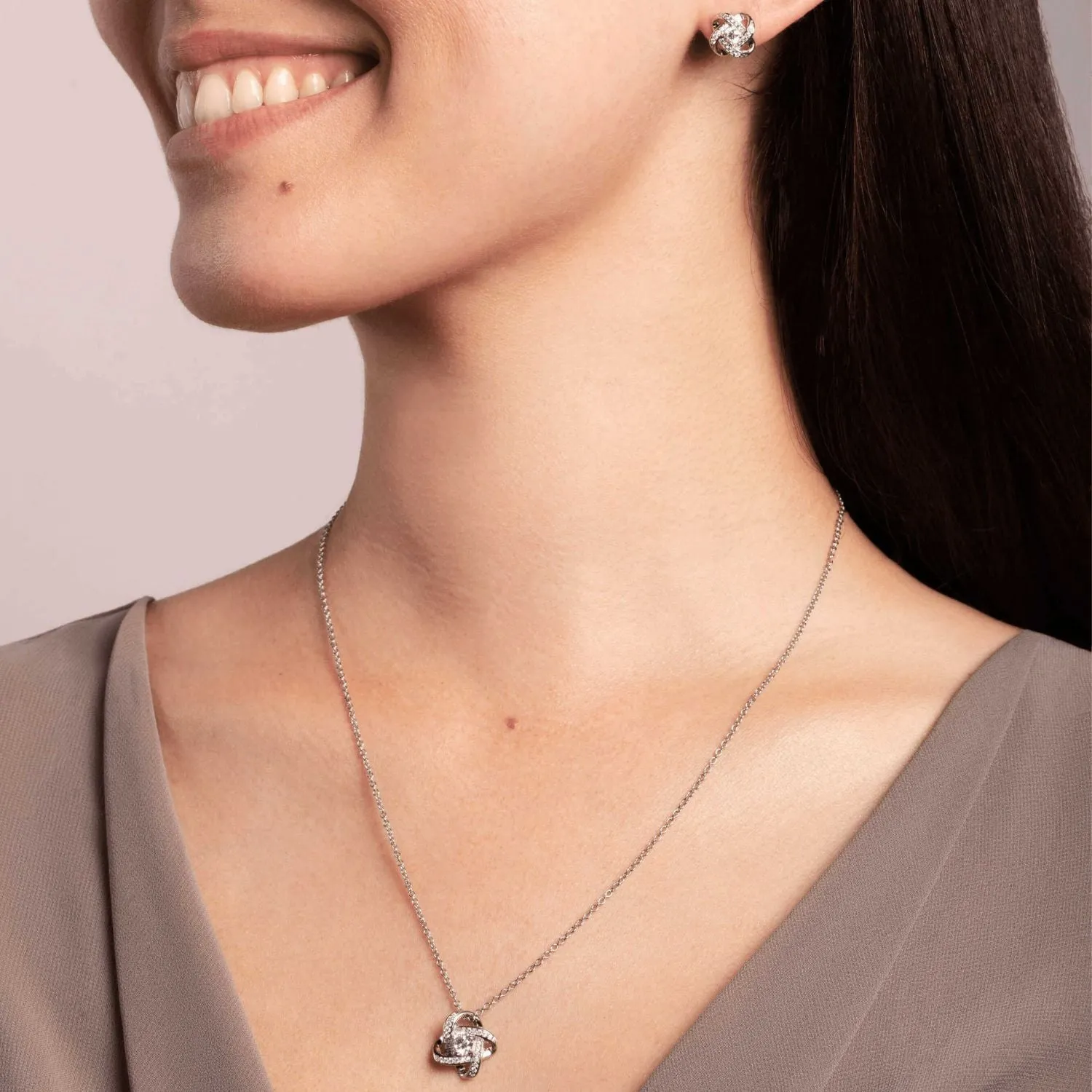 To My Soulmate 'Greatest Gift' Set Sterling Silver Knot Necklace and Earrings - ST23Set