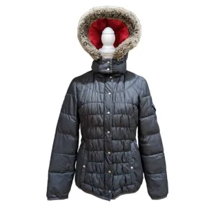 Tommy Hilfiger Black Faux Fur Hood Quilted Puffer Jacket Cinched Waist Size S