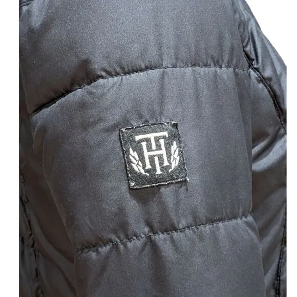 Tommy Hilfiger Black Faux Fur Hood Quilted Puffer Jacket Cinched Waist Size S