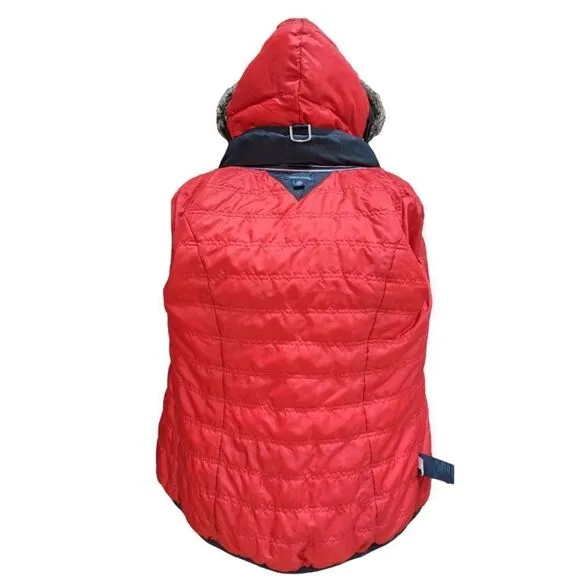 Tommy Hilfiger Black Faux Fur Hood Quilted Puffer Jacket Cinched Waist Size S