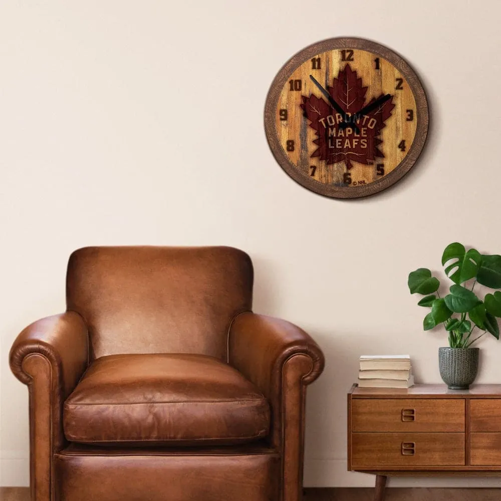 Toronto Maple Leaf: Branded "Faux" Barrel Top Wall Clock