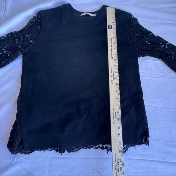 Tory Burch size medium Black Lace Merino Wool Tiered Pullover Sweater Spring Lux