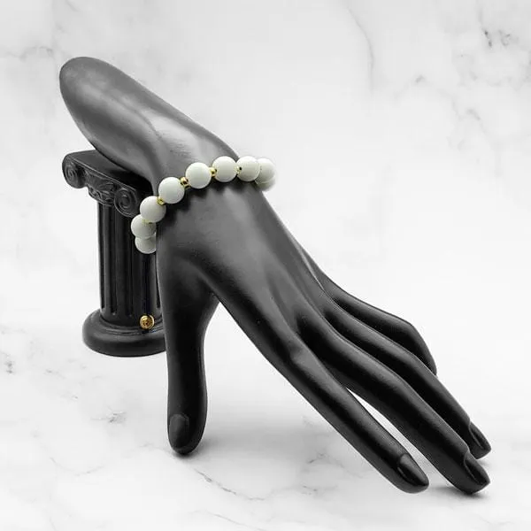 Touch of Heaven | White Jade Bracelet in Gold/Silver | 10MM
