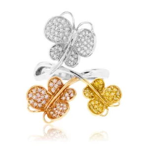 Tri-Gold Natural Color Diamond & Diamond Butterfly Ring