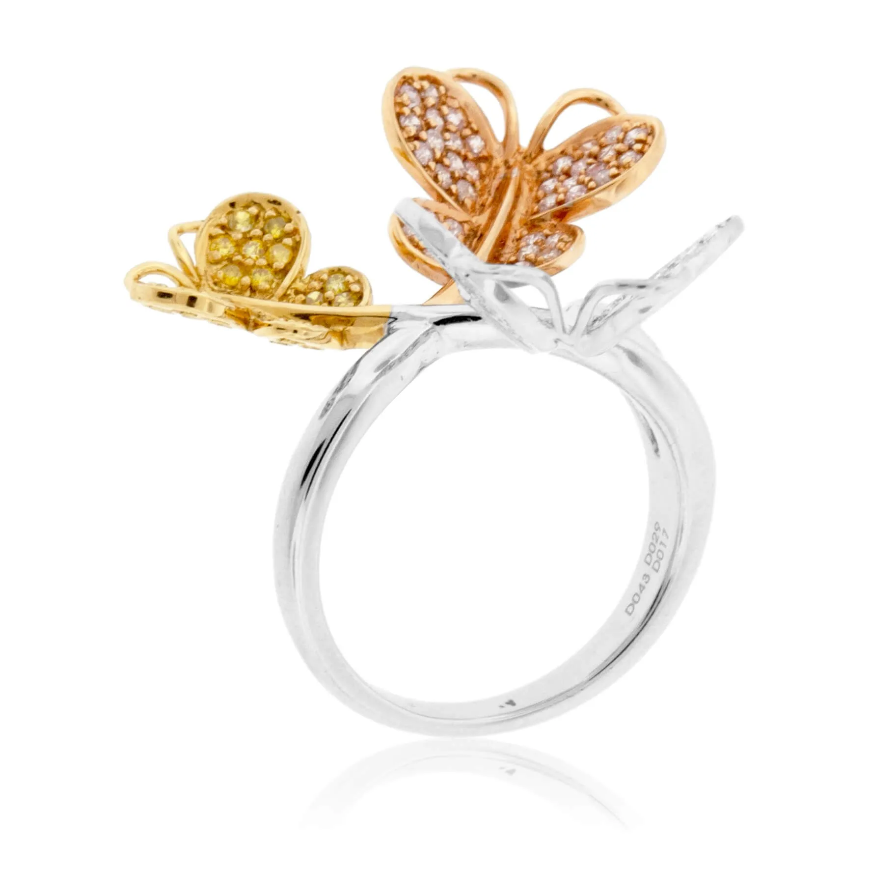 Tri-Gold Natural Color Diamond & Diamond Butterfly Ring