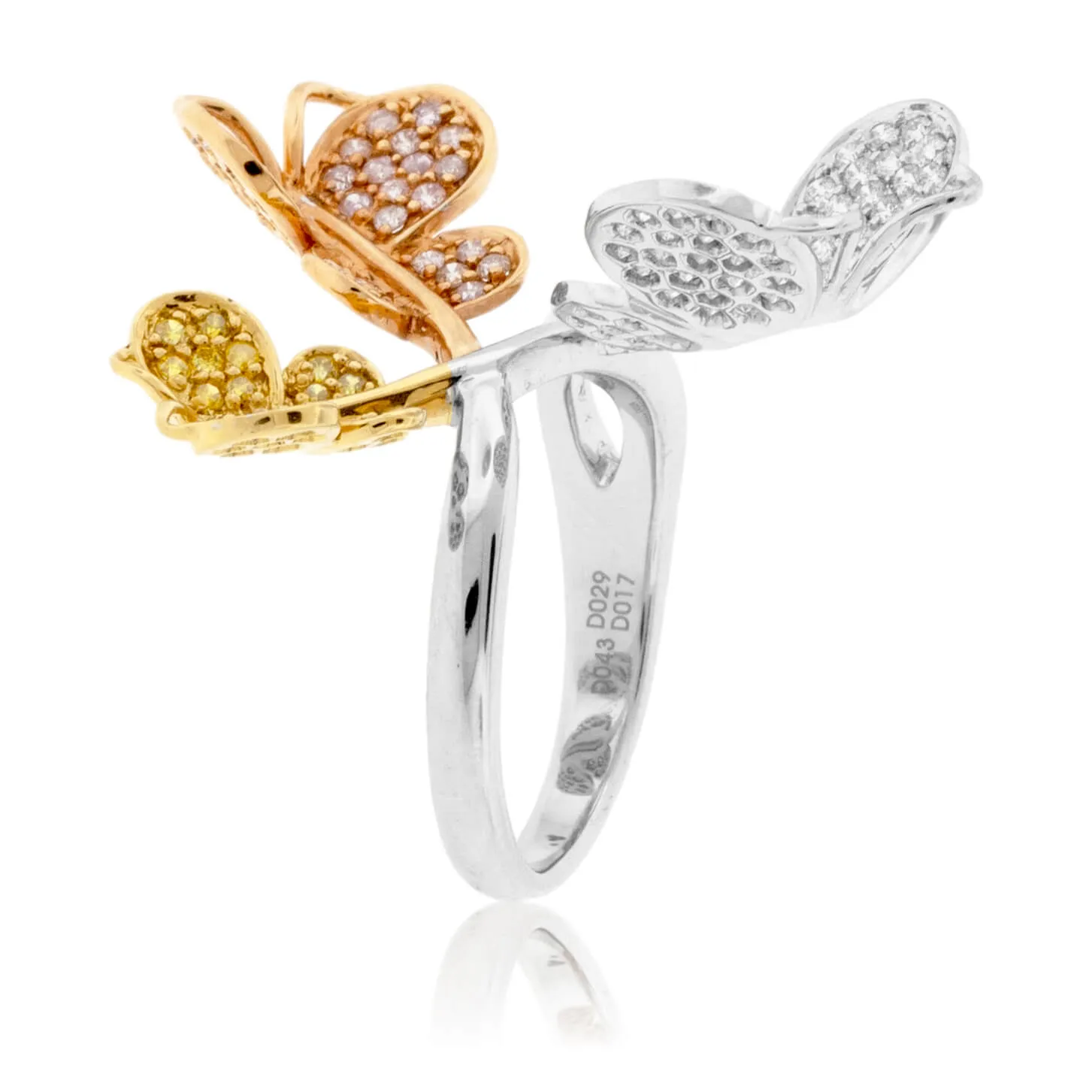 Tri-Gold Natural Color Diamond & Diamond Butterfly Ring