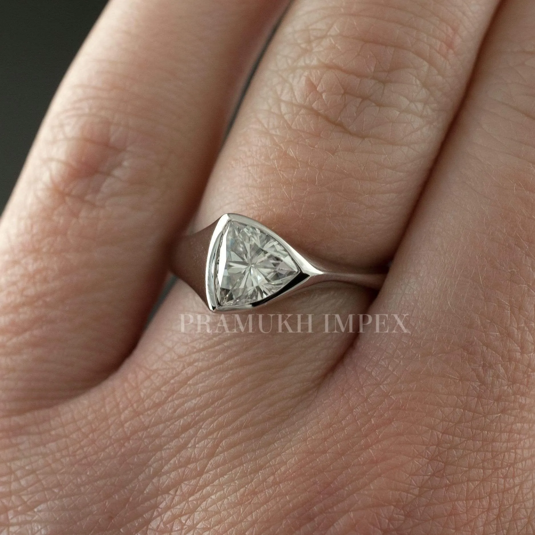 Trillion cut Diamond Wedding Band silver/14k white gold Bezel Solitaire art deco unique engagement ring for women anniversary ring on etsy