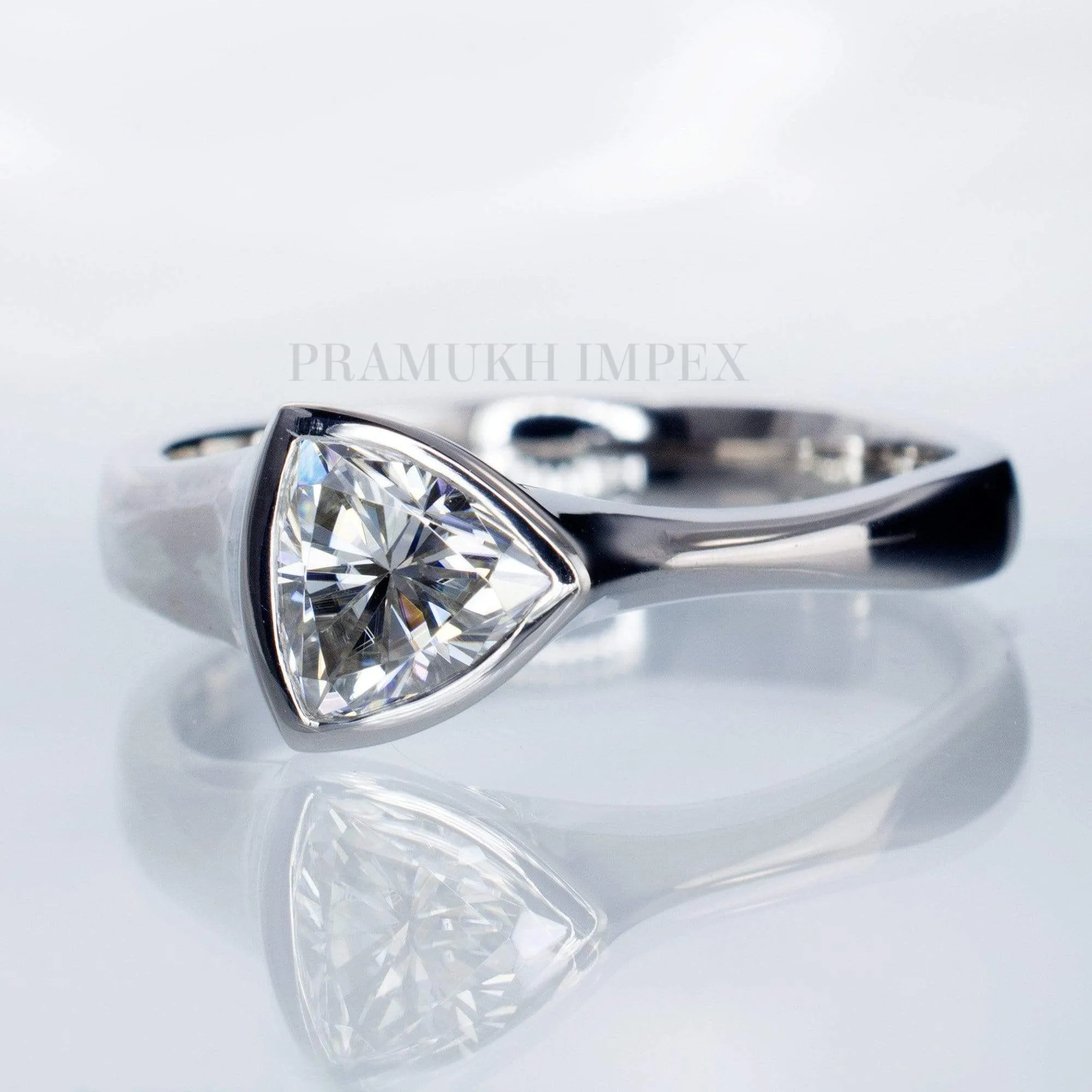 Trillion cut Diamond Wedding Band silver/14k white gold Bezel Solitaire art deco unique engagement ring for women anniversary ring on etsy