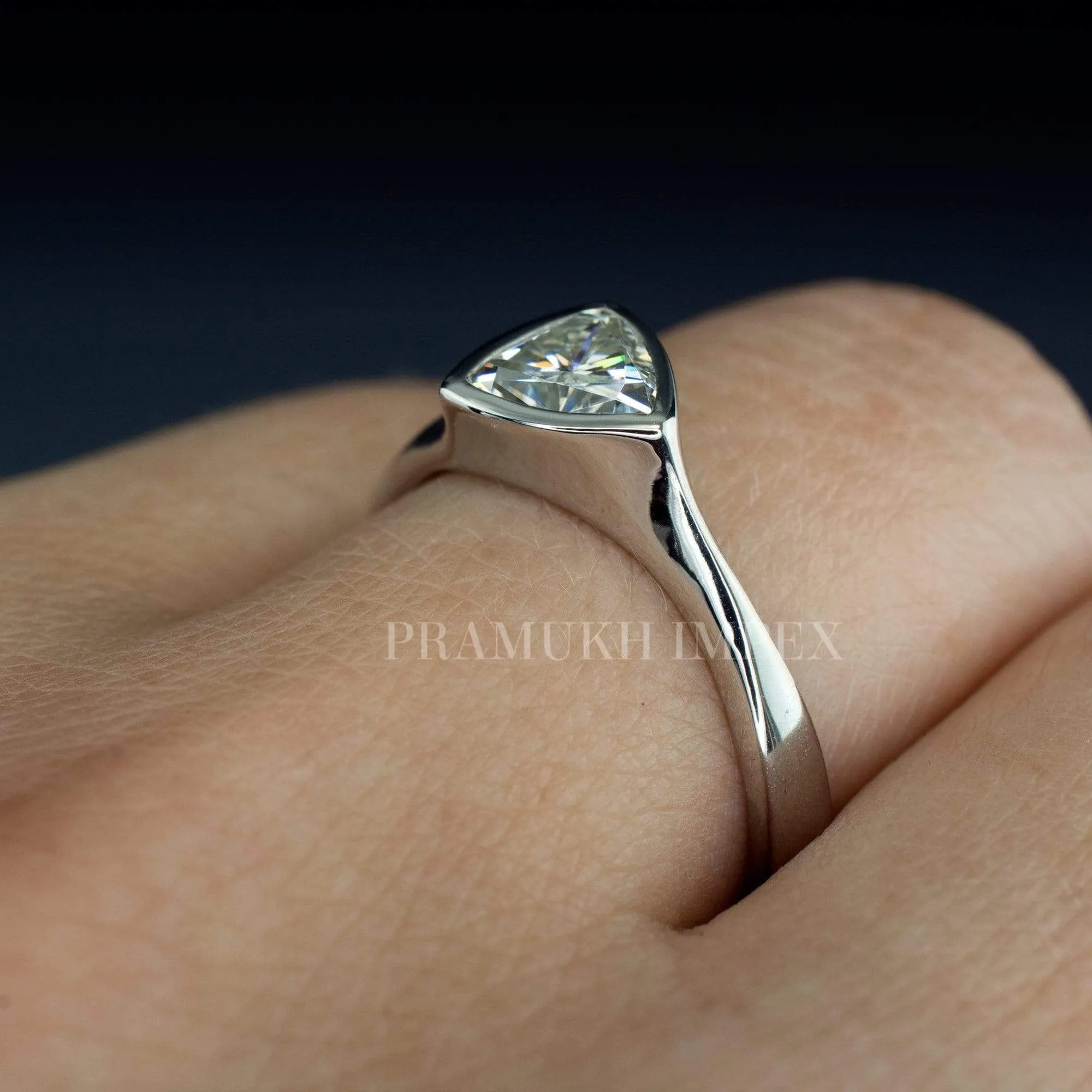 Trillion cut Diamond Wedding Band silver/14k white gold Bezel Solitaire art deco unique engagement ring for women anniversary ring on etsy