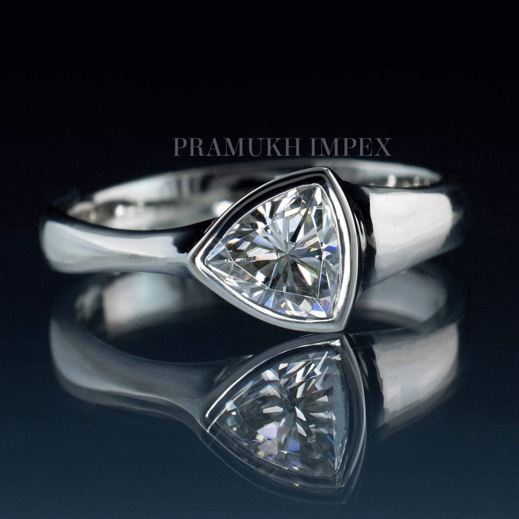 Trillion cut Diamond Wedding Band silver/14k white gold Bezel Solitaire art deco unique engagement ring for women anniversary ring on etsy