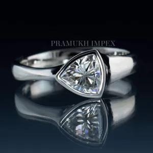 Trillion cut Diamond Wedding Band silver/14k white gold Bezel Solitaire art deco unique engagement ring for women anniversary ring on etsy