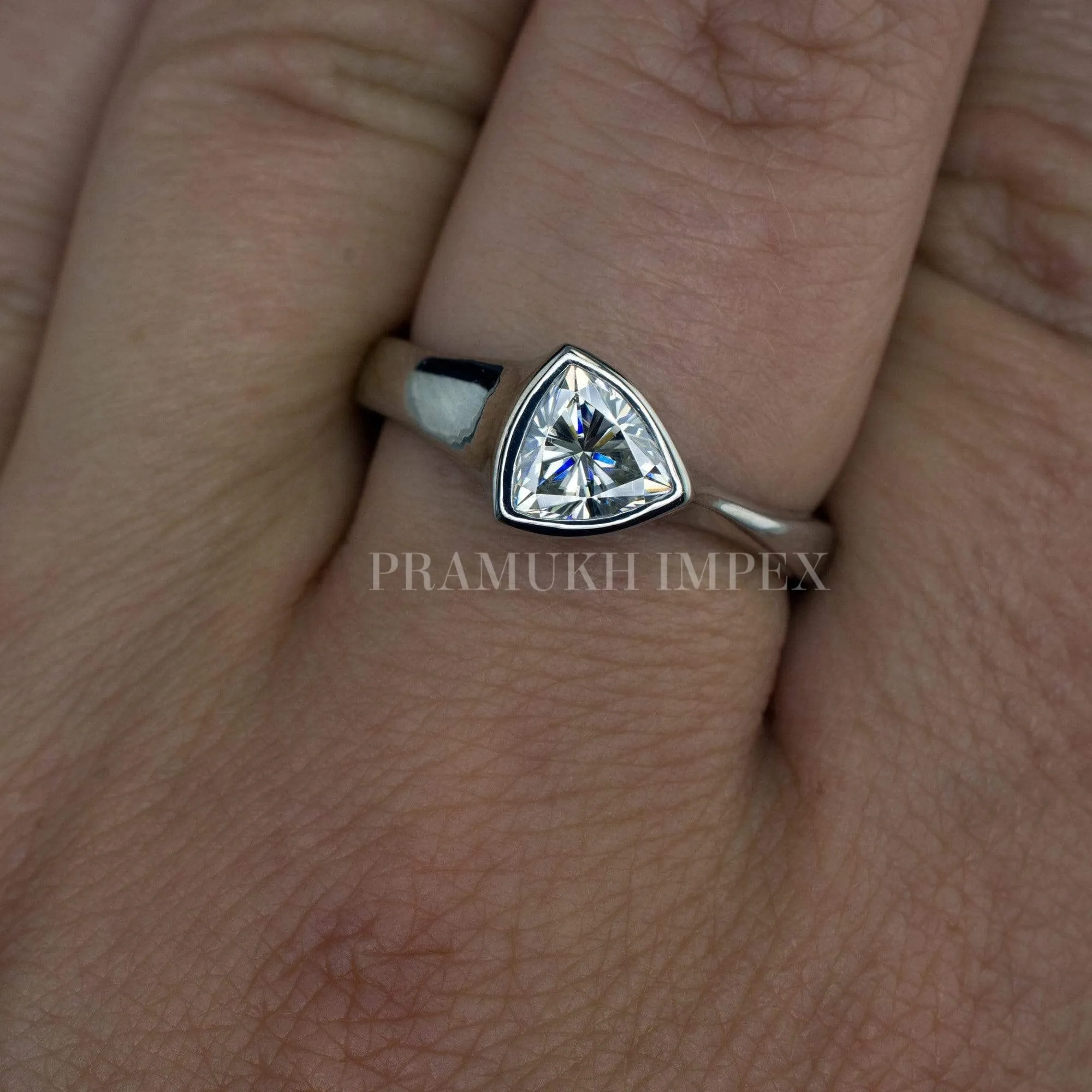 Trillion cut Diamond Wedding Band silver/14k white gold Bezel Solitaire art deco unique engagement ring for women anniversary ring on etsy