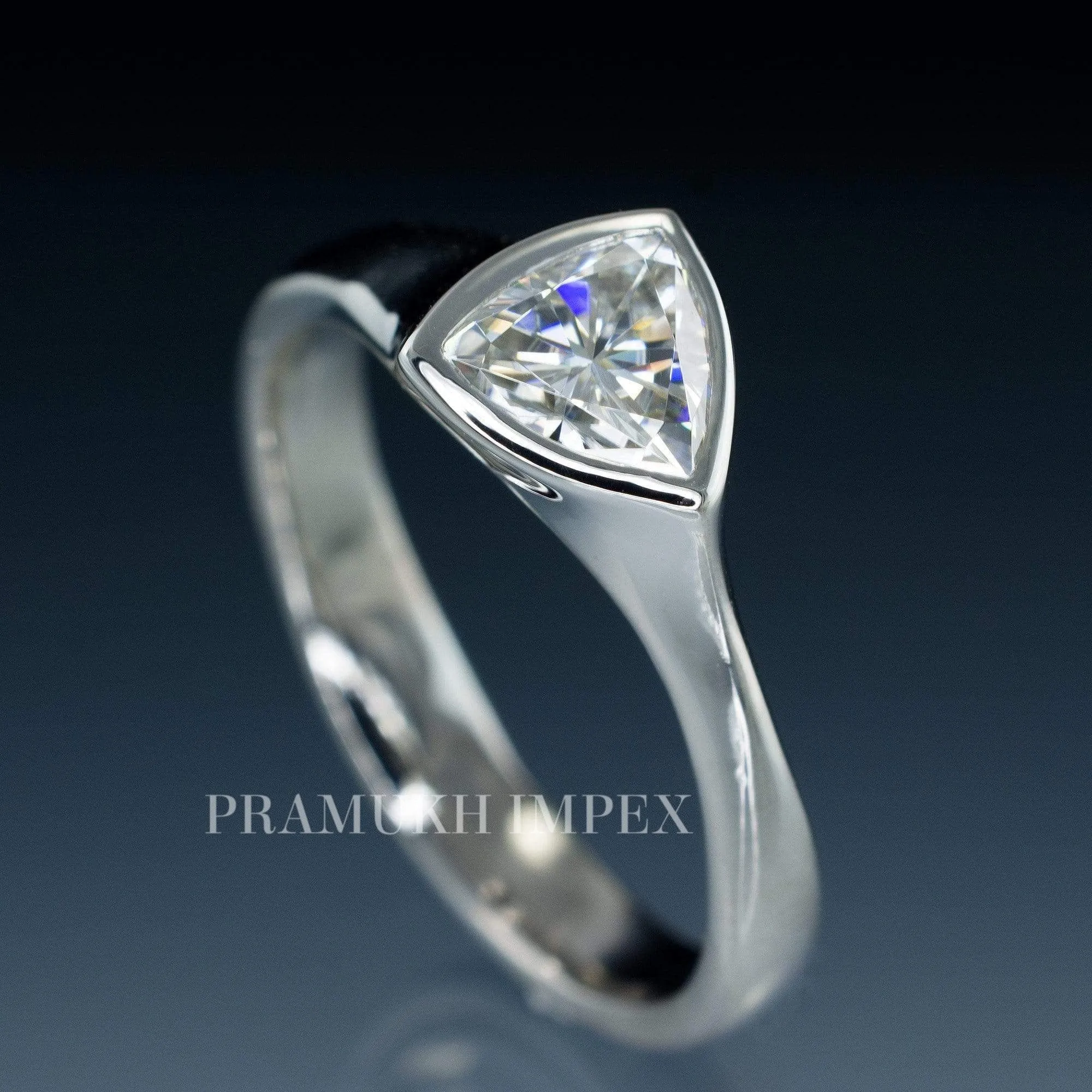 Trillion cut Diamond Wedding Band silver/14k white gold Bezel Solitaire art deco unique engagement ring for women anniversary ring on etsy