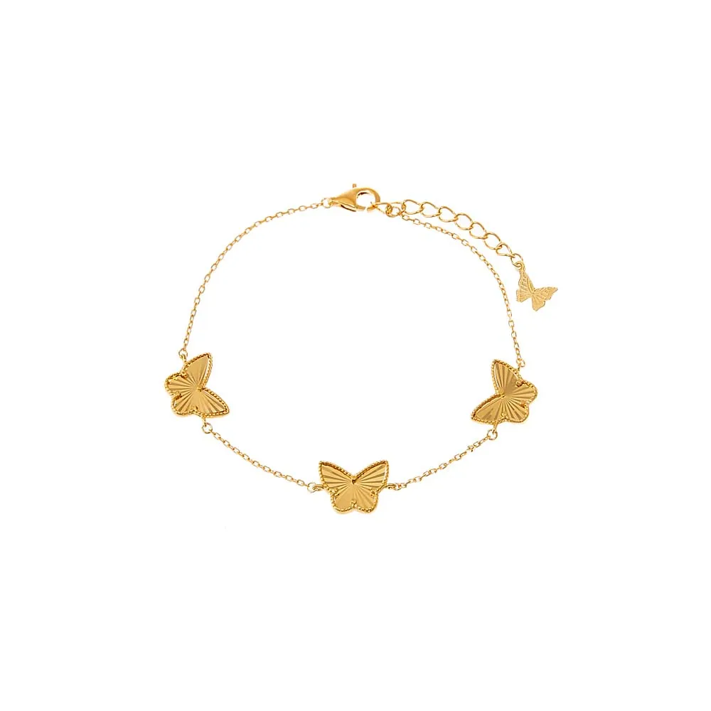 Triple Ridged Butterfly Charm Bracelet