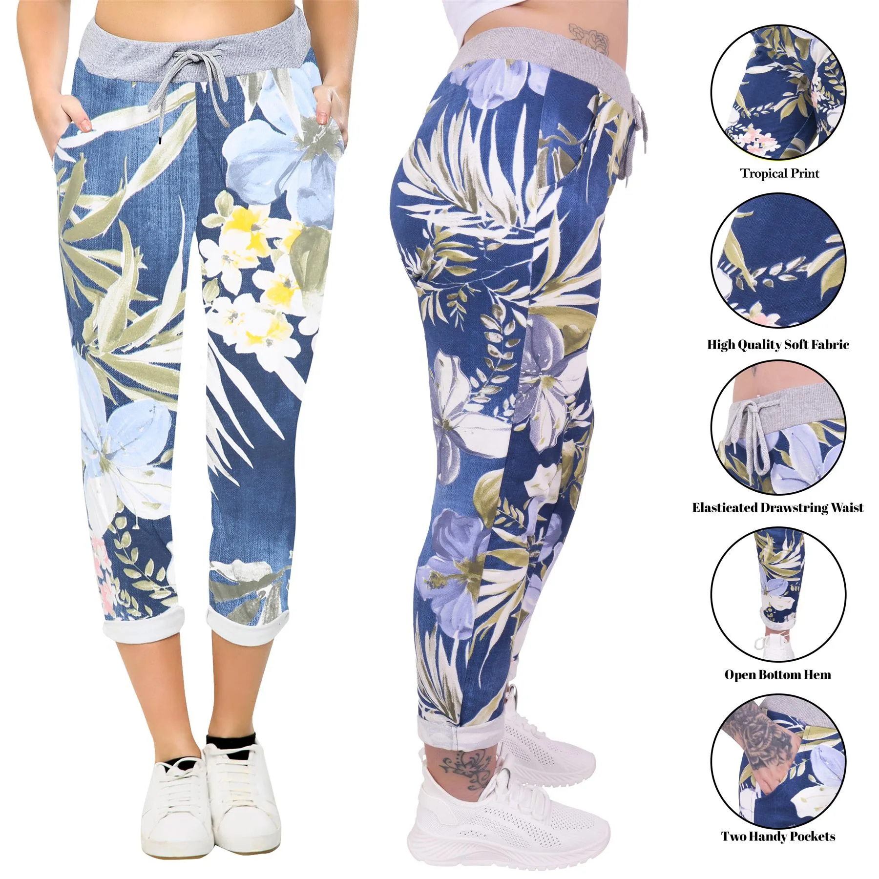 Tropical Floral Print Drawstring Trouser