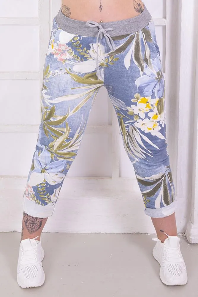 Tropical Floral Print Drawstring Trouser