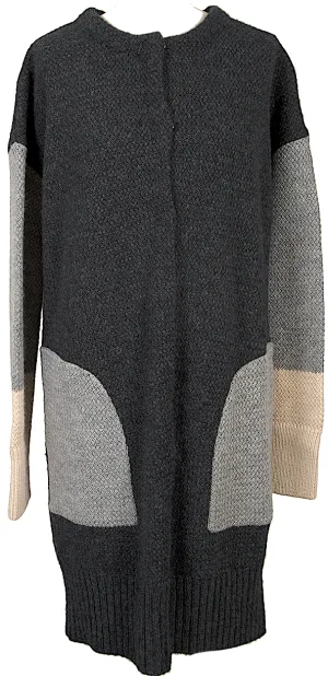 TSUMORI CHISATO JAPAN. NEW W/TAGS. Charcoal Pocket Design Long Knit Acrylic/Wool/Rayon Blend Cardigan