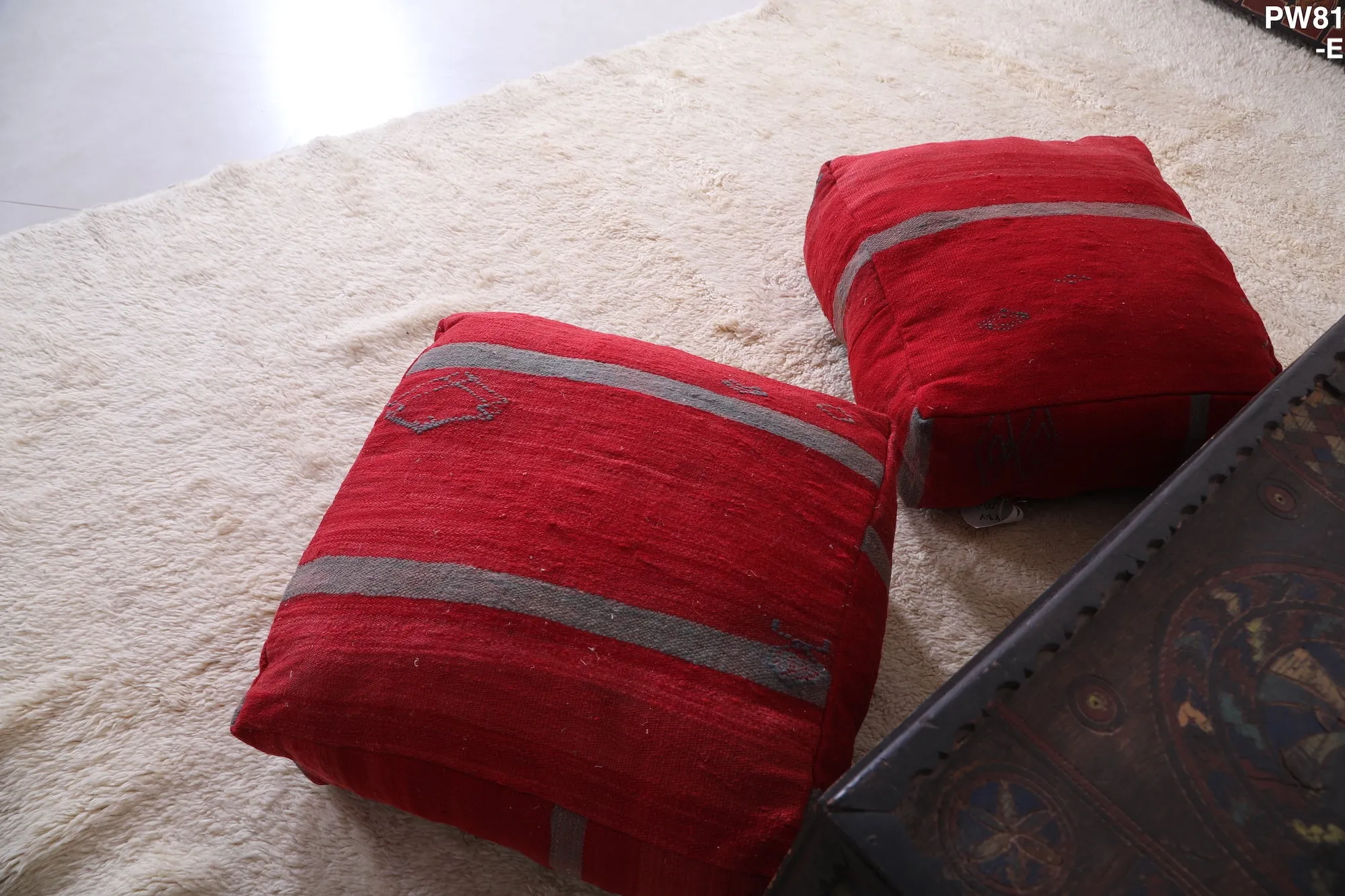 Two Moroccan Floor Poufs red Ottoman