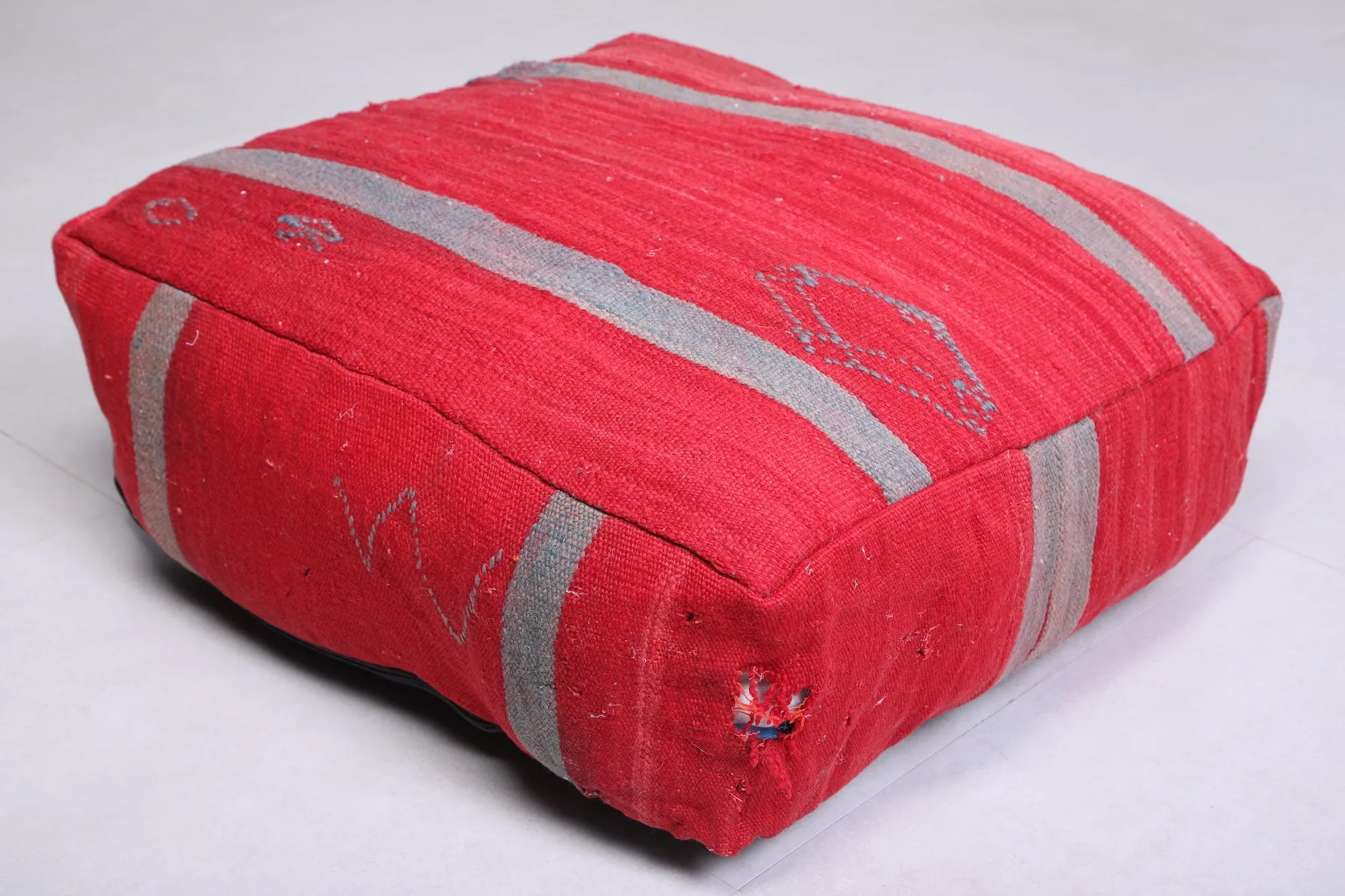 Two Moroccan Floor Poufs red Ottoman