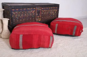 Two Moroccan Floor Poufs red Ottoman
