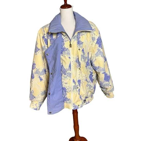 Tyrolia by HEAD Vtg 90s Full Zip Button Down Ski Jacket Snowboard Pastel Yellow
