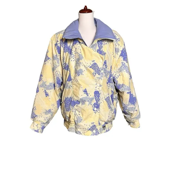 Tyrolia by HEAD Vtg 90s Full Zip Button Down Ski Jacket Snowboard Pastel Yellow