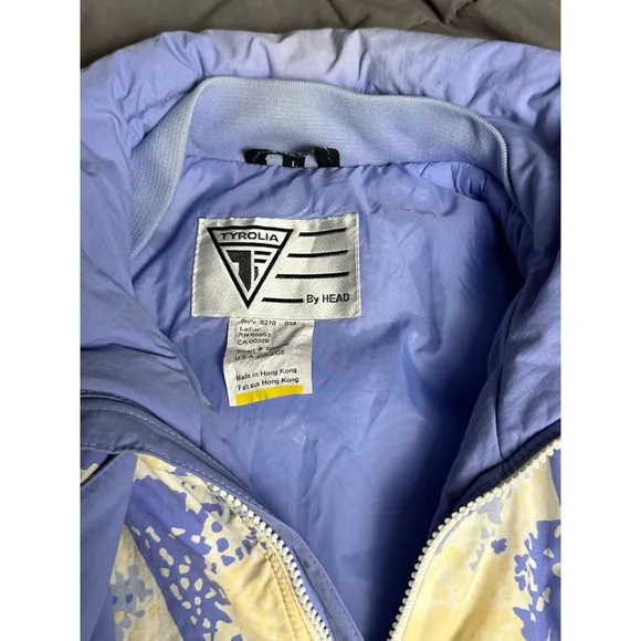 Tyrolia by HEAD Vtg 90s Full Zip Button Down Ski Jacket Snowboard Pastel Yellow