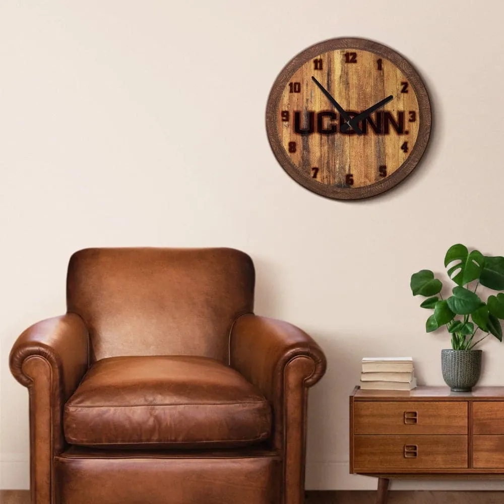 UConn Huskies: Branded "Faux" Barrel Top Wall Clock