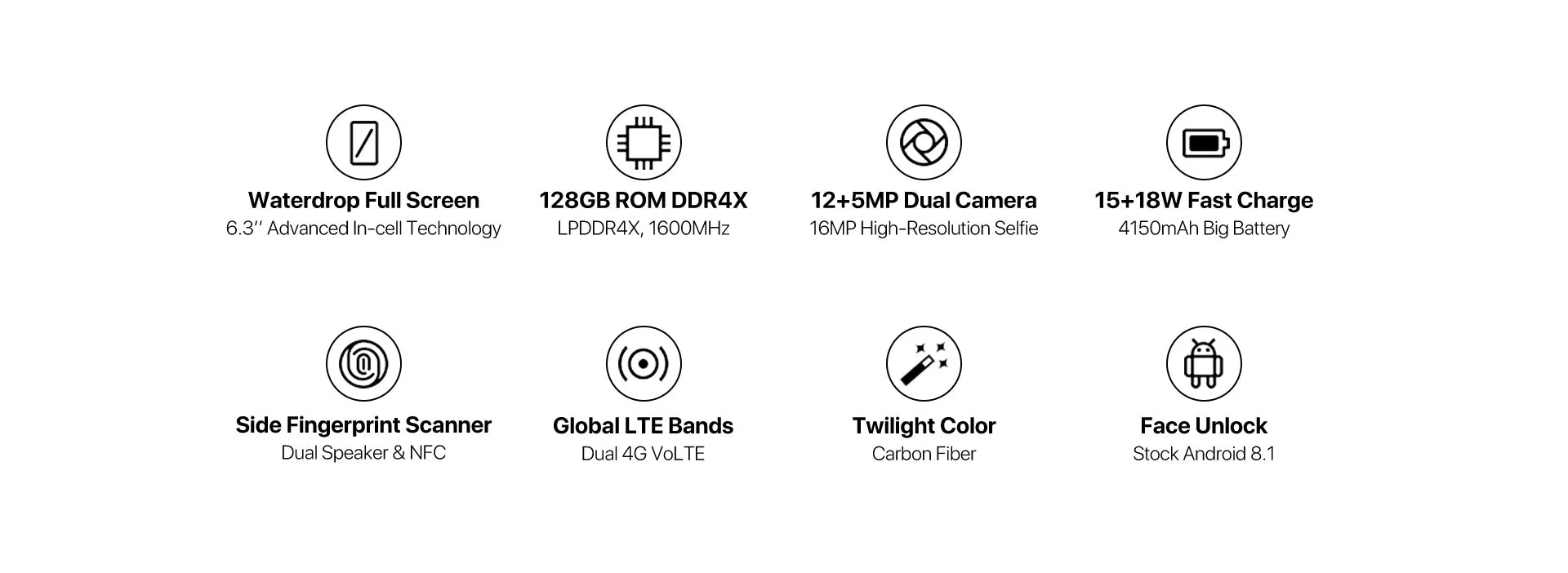 UMIDIGI One Max 4G Phablet Phone - Android 8.1, 6.3 Inch Display, 4GB RAM, 128GB ROM, 4150mAh - Aurora  Black (EU Version)