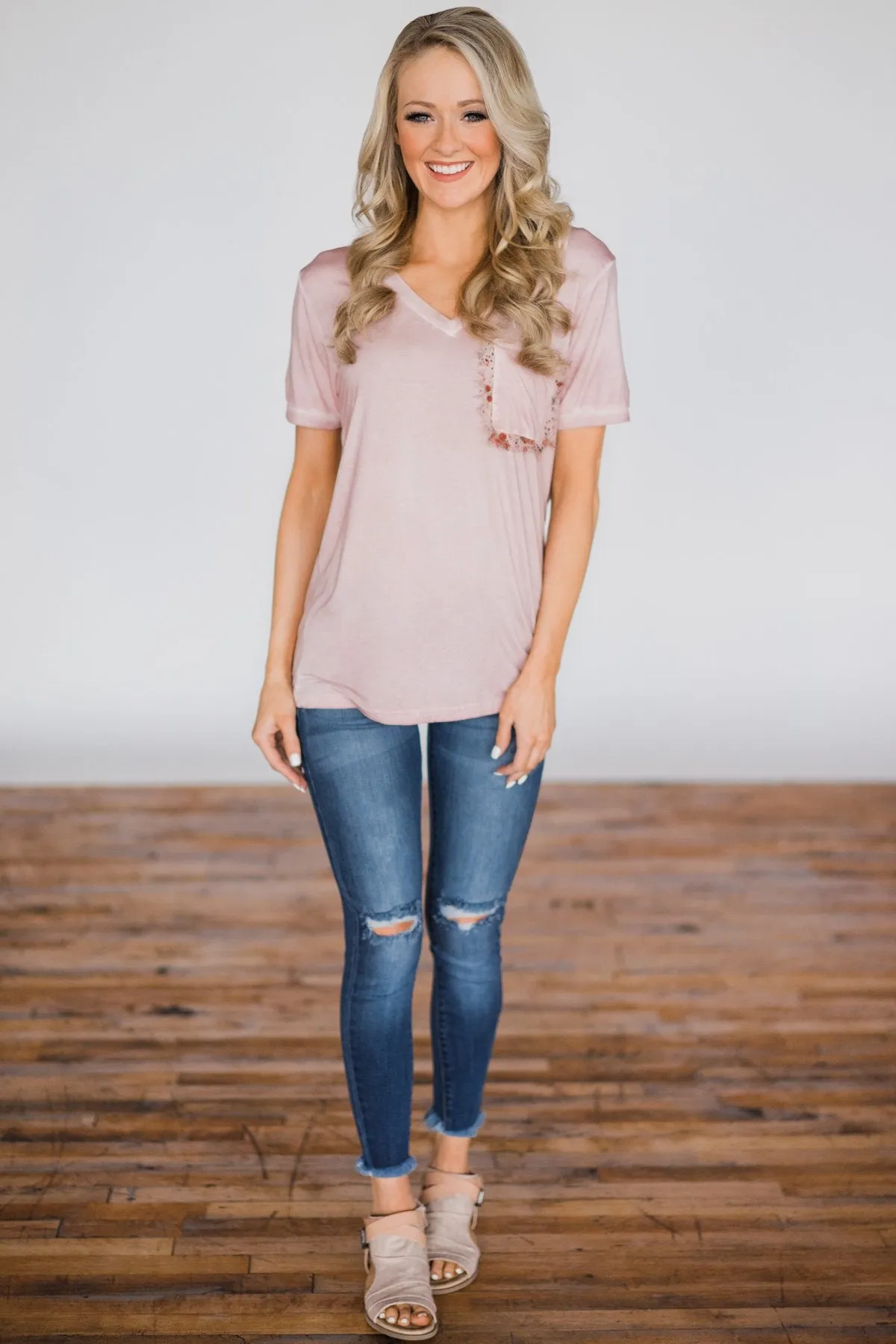 Unconditional Love Pocket Top- Vintage Blush