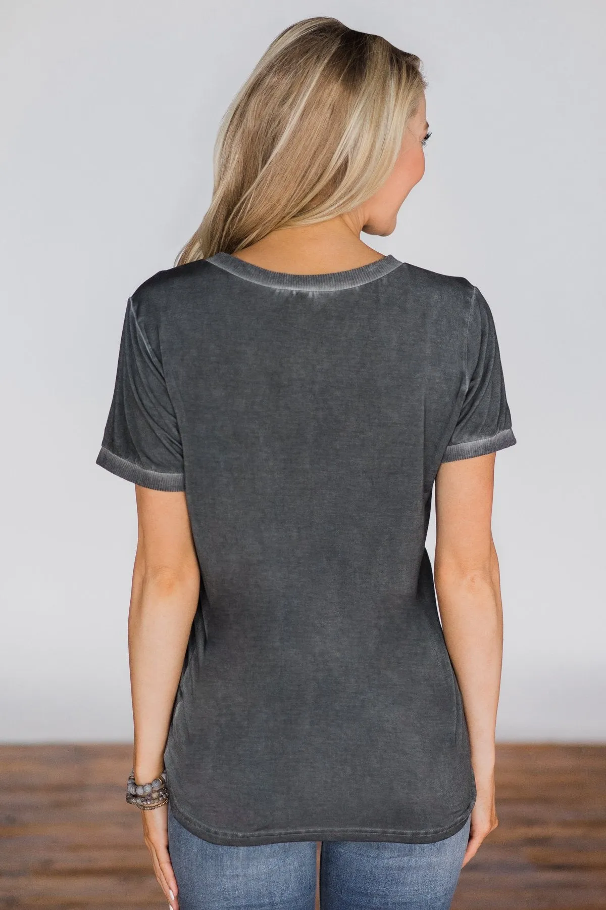 Unconditional Love Pocket Top- Vintage Charcoal