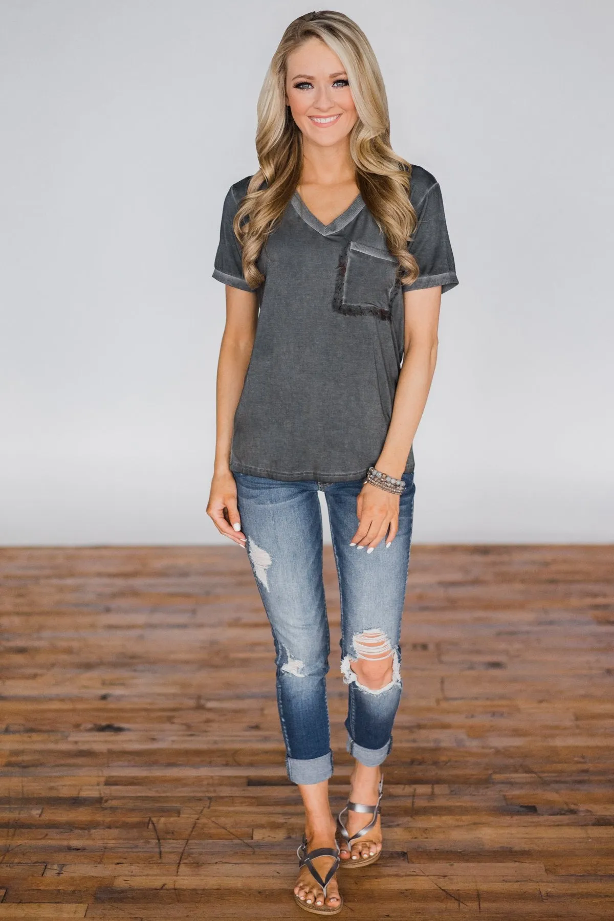 Unconditional Love Pocket Top- Vintage Charcoal