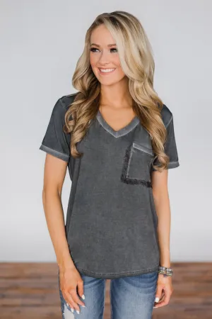 Unconditional Love Pocket Top- Vintage Charcoal