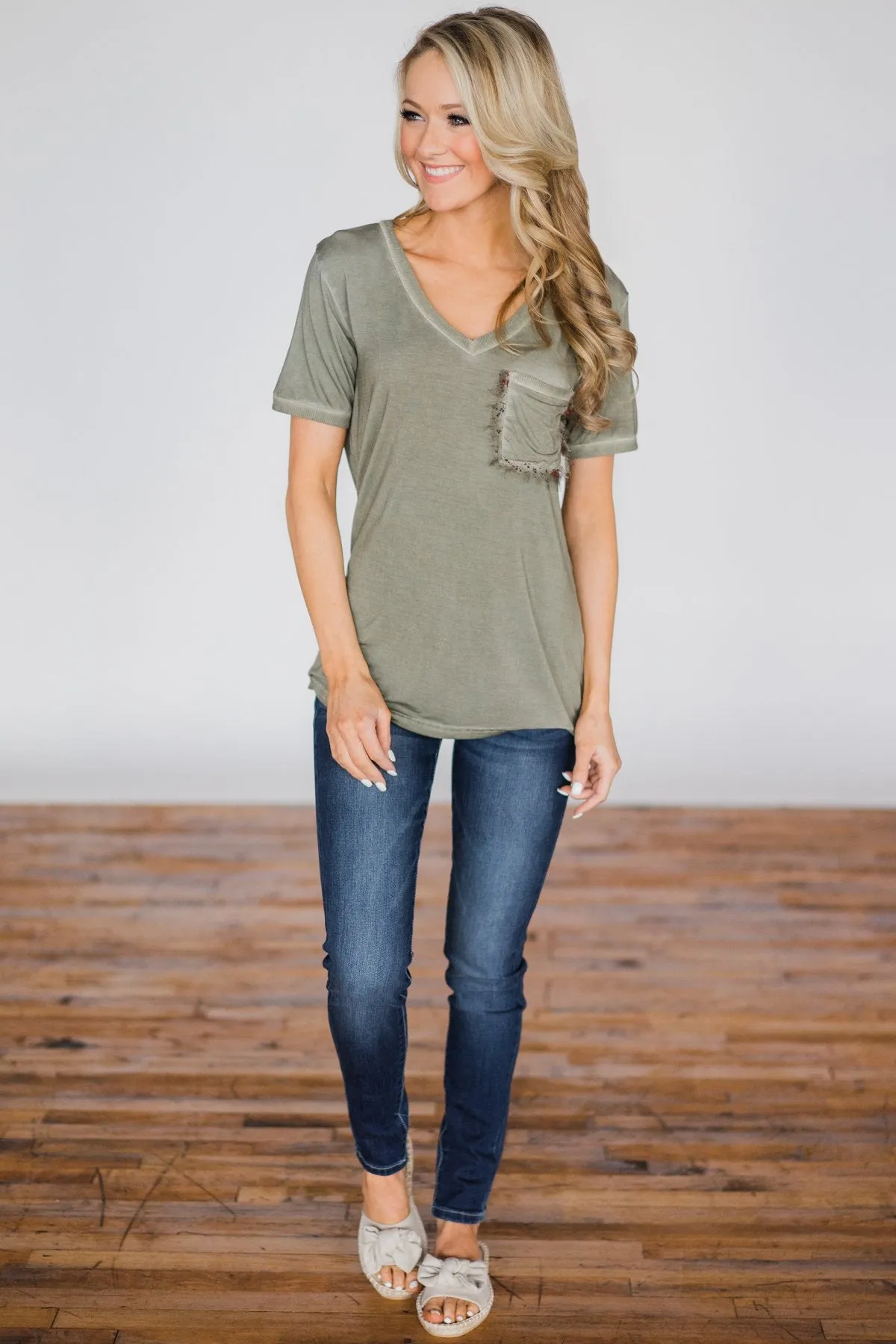 Unconditional Love Pocket Top- Vintage Olive