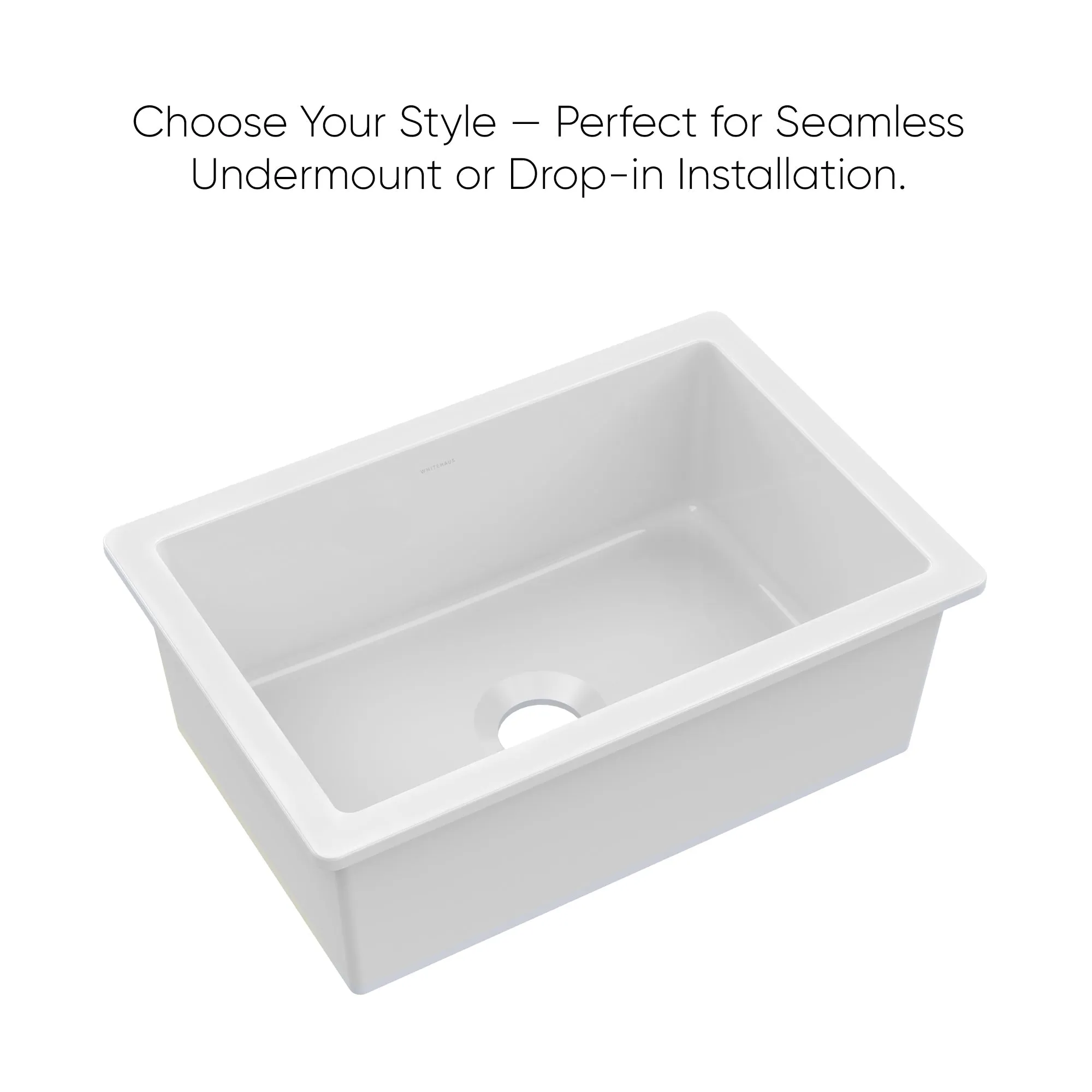 Undermount/Drop-in Single Bowl Fireclay Kitchen Sinks, Stainless Steel Grid Included