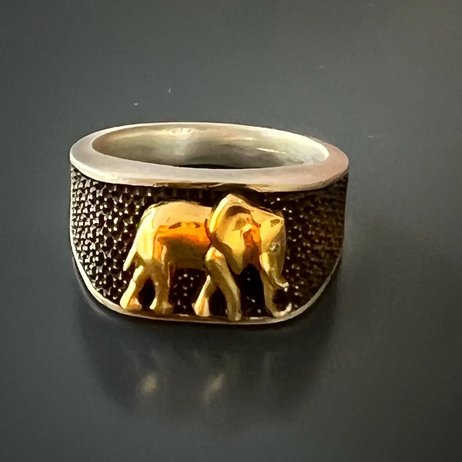 Unique Silver And Gold Elephant Ring
