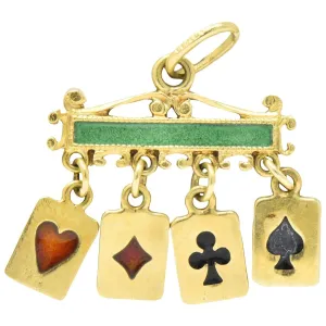 Unique Victorian Enamel 18 Karat Gold Playing Cards Charm