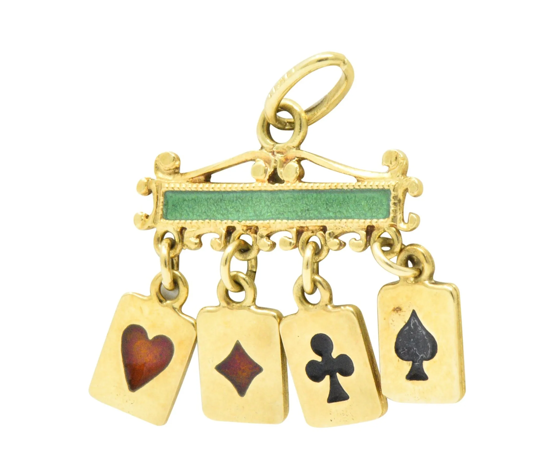 Unique Victorian Enamel 18 Karat Gold Playing Cards Charm