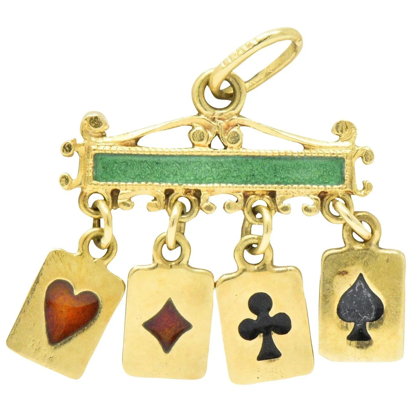 Unique Victorian Enamel 18 Karat Gold Playing Cards Charm